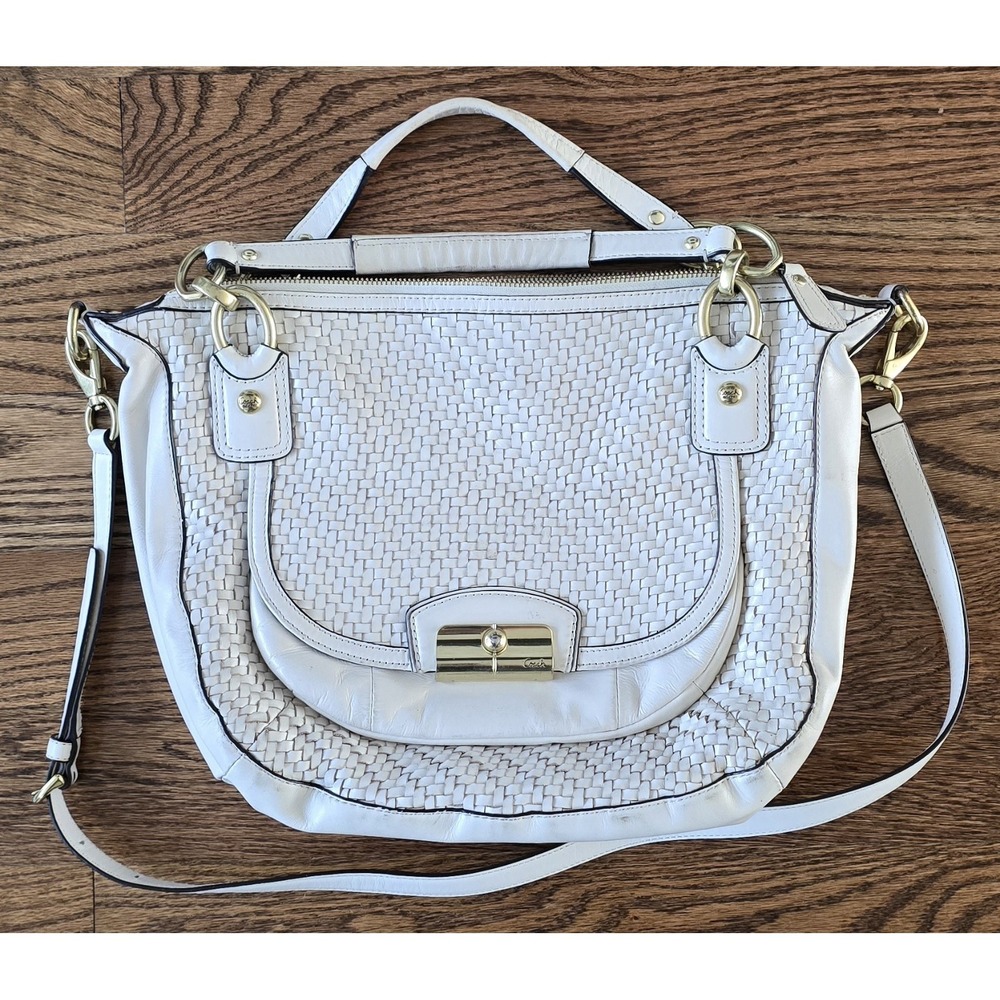 VINTAGE COACH Kristin Woven Leather Crossbody/Satchel Shoulder Bag White - Picture 10 of 11
